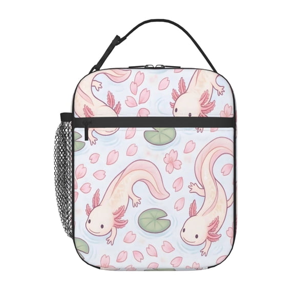 Lunch Bag For Women Men Insulated Portable Lunch Box Bento Box Office Picnic Travel Cooler Bag Sakura Pond Axolotls - Japanese Pastel