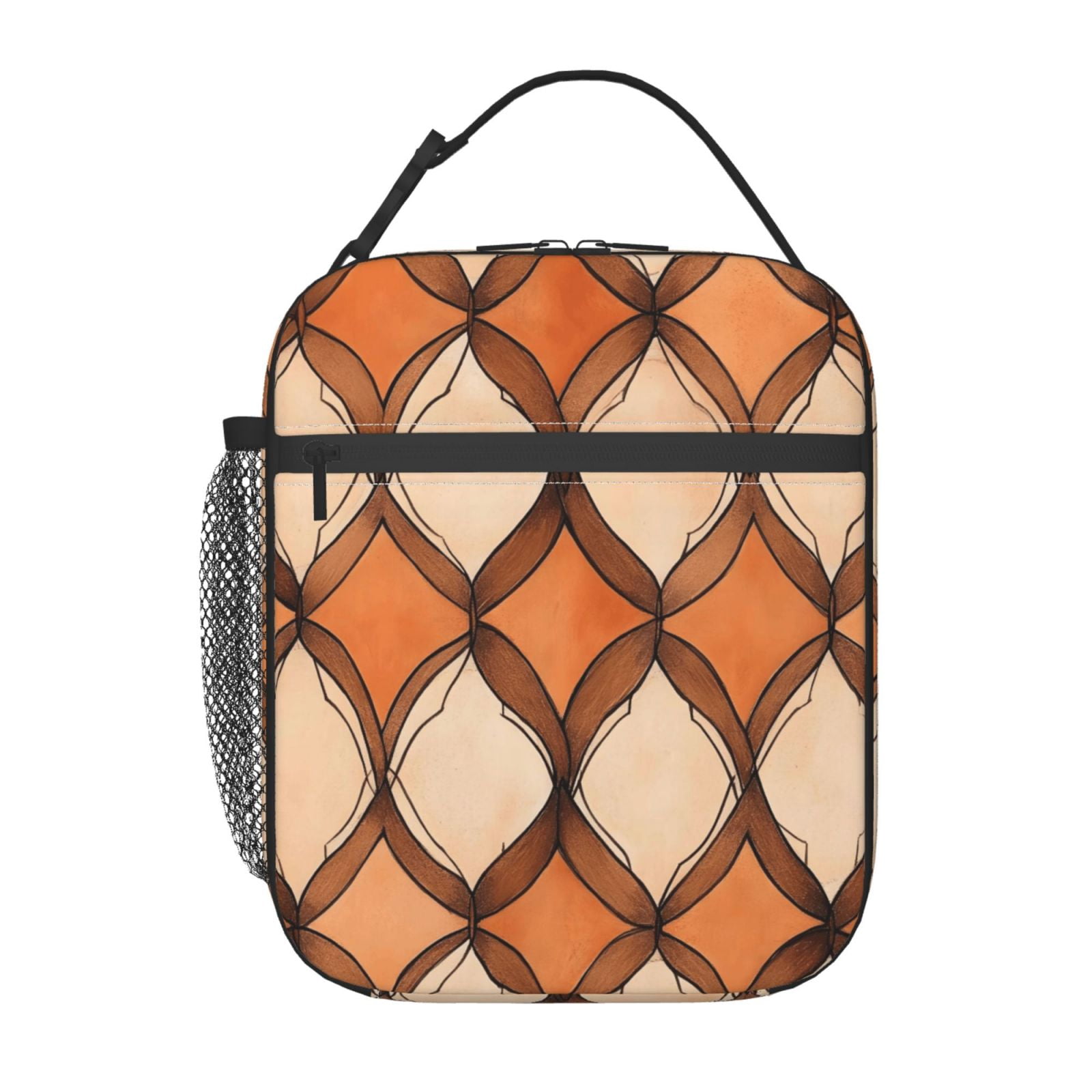 Lunch Bag For Women Men Insulated Portable Lunch Box Bento Box Office Picnic Travel Cooler Bag Sandybrown Moroccan Trellis Hand-Drawn Sketch_1
