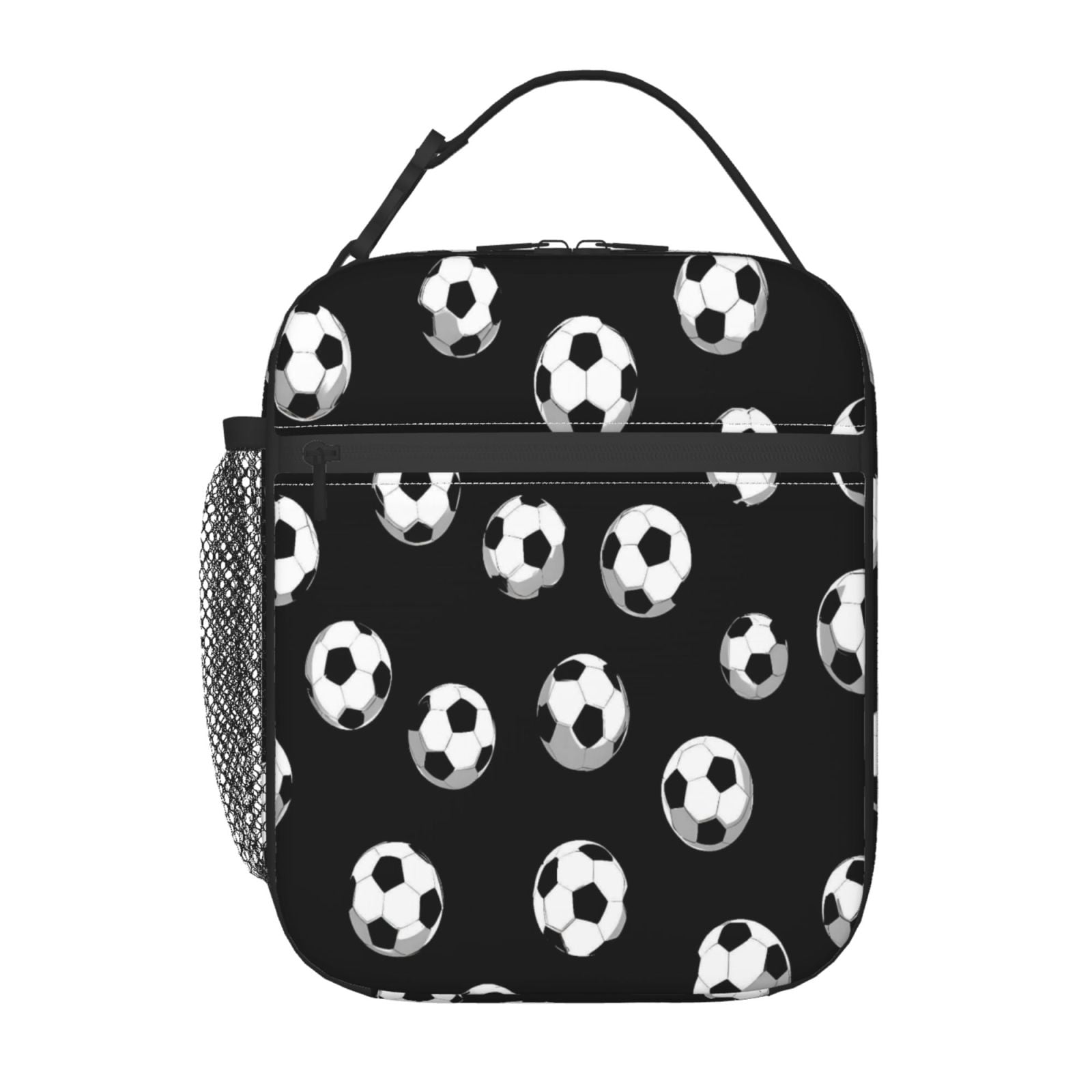 Lunch Bag For Women Men Insulated Portable Lunch Box Bento Box Office Picnic Travel Cooler Bag Seamless Pattern Soccer Football