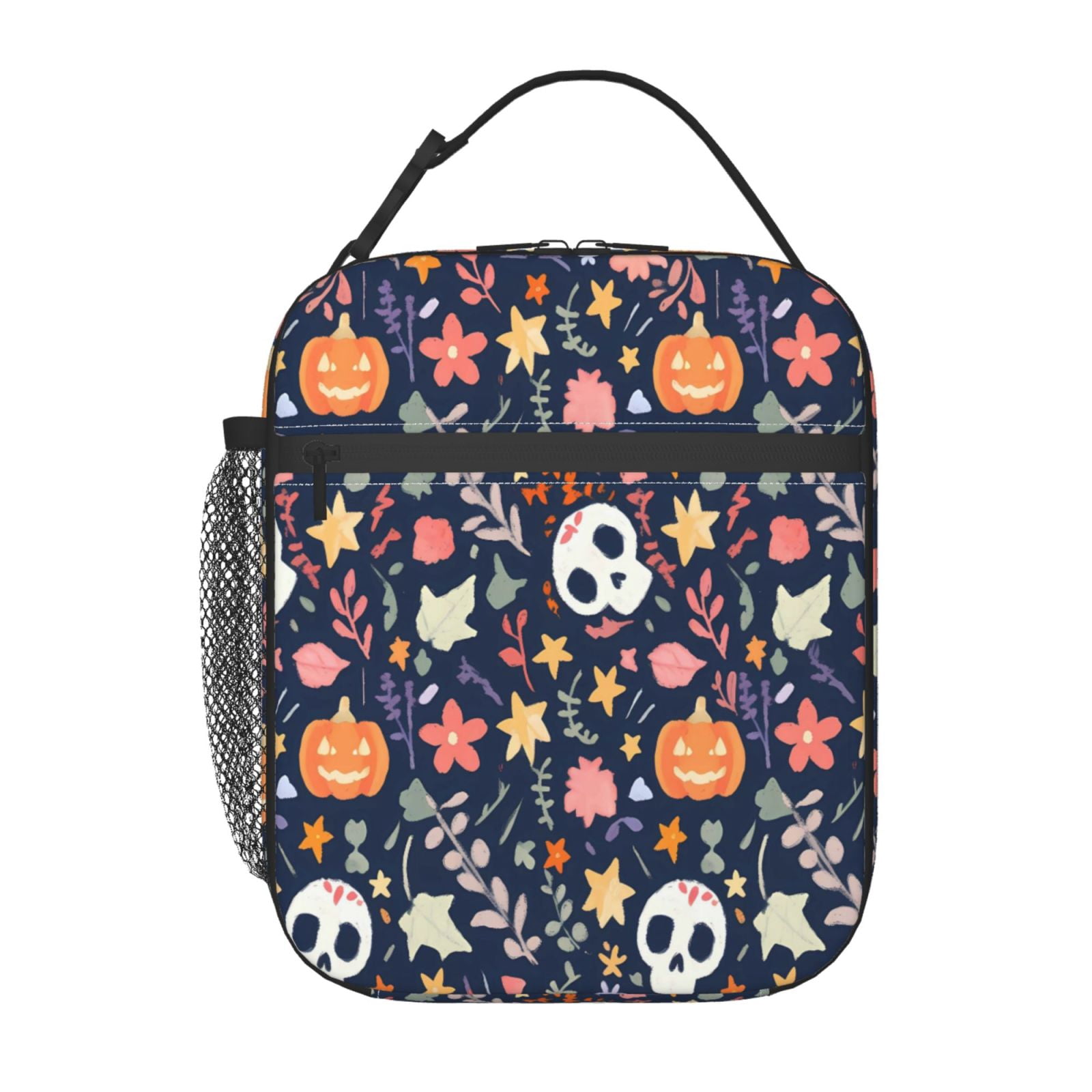 Lunch Bag For Women Men Insulated Portable Lunch Box Bento Box Office Picnic Travel Cooler Bag Skullhead Pumpkin Flower