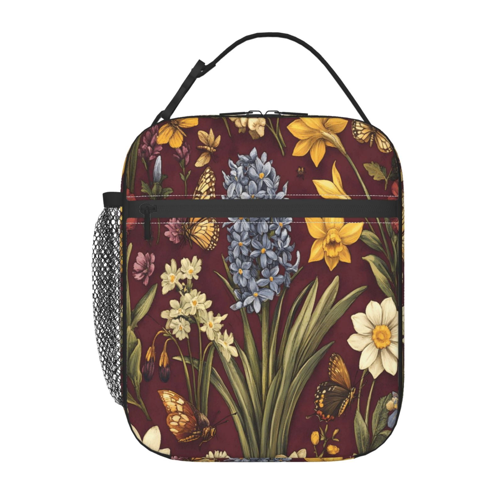 Lunch Bag For Women Men Insulated Portable Lunch Box Bento Box Office Picnic Travel Cooler Bag Spring Flowers Hyacinths Daffodil Butterflies Bees