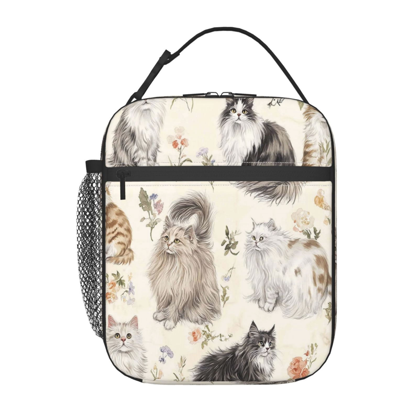 Lunch Bag For Women Men Insulated Portable Lunch Box Bento Box Office Picnic Travel Cooler Bag Stylish Long-Haired Cat