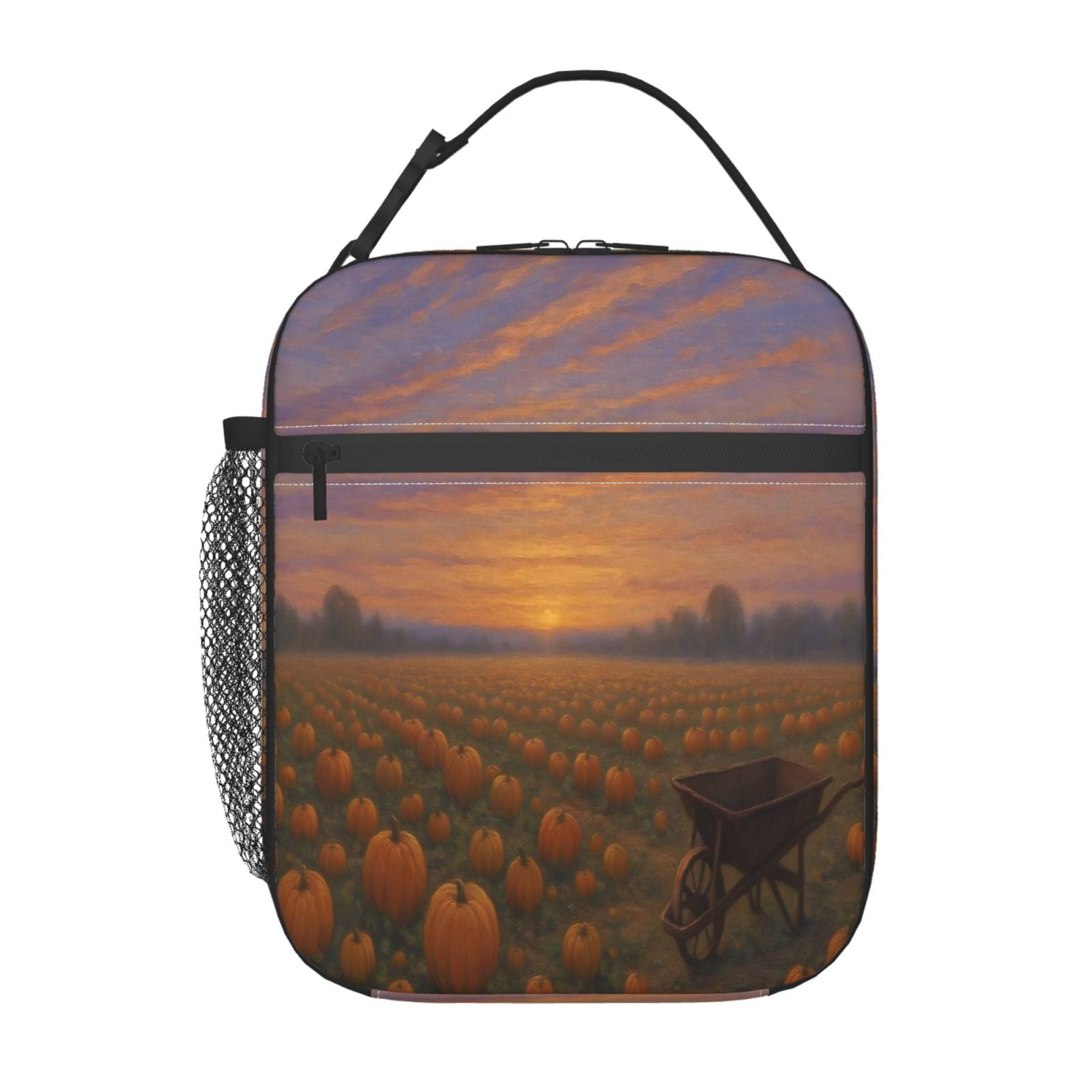 Lunch Bag For Women Men Insulated Portable Lunch Box Bento Box Office Picnic Travel Cooler Bag Sunset Pumpkin Patch
