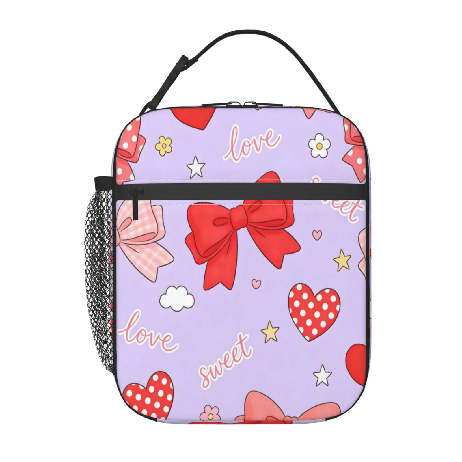 Lunch Bag For Women Men Insulated Portable Lunch Box Bento Box Office Picnic Travel Cooler Bag Sweet Love Bow Heart Light Purple