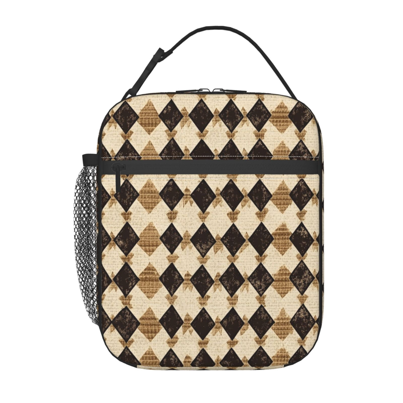 Lunch Bag For Women Men Insulated Portable Lunch Box Bento Box Office Picnic Travel Cooler Bag Tan Houndstooth Vintage Texture Hand-Drawn Sketch_4