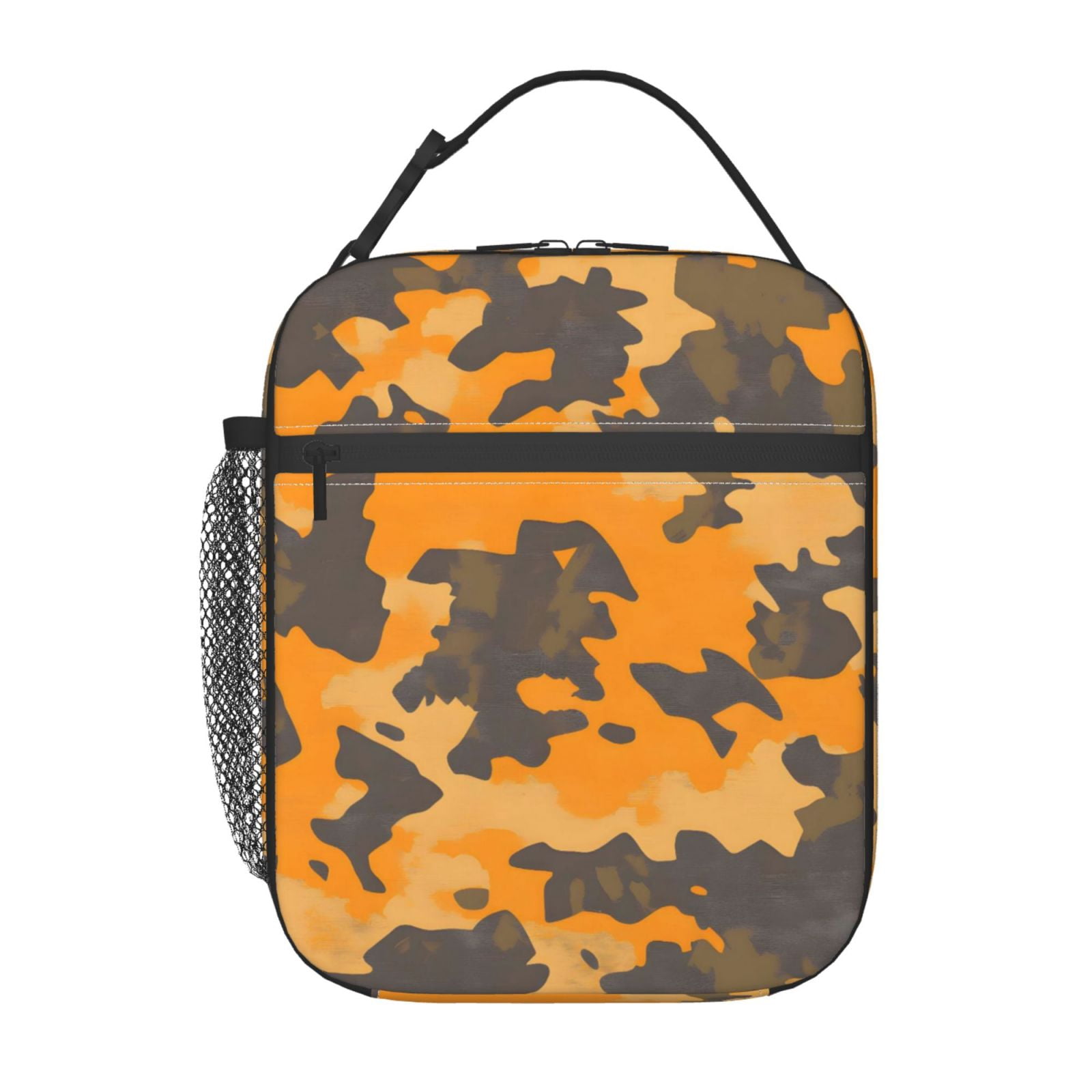 Lunch Bag For Women Men Insulated Portable Lunch Box Bento Box Office Picnic Travel Cooler Bag Texture Camo Army Orange_2