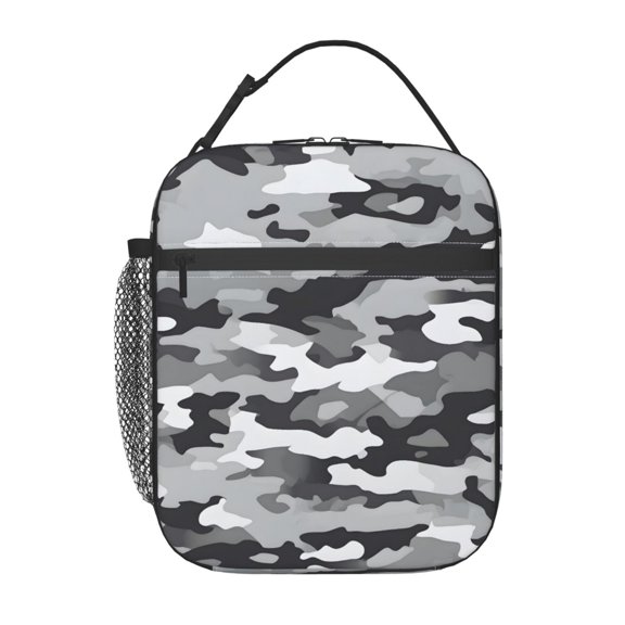 Lunch Bag For Women Men Insulated Portable Lunch Box Bento Box Office Picnic Travel Cooler Bag Vector Camouflage Pattern Gray_1