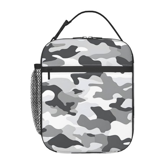 Lunch Bag For Women Men Insulated Portable Lunch Box Bento Box Office Picnic Travel Cooler Bag Vector Camouflage Pattern Gray_2
