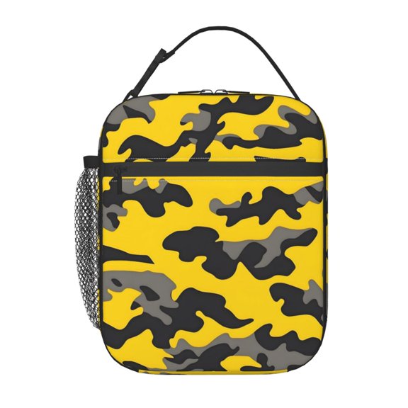 Lunch Bag For Women Men Insulated Portable Lunch Box Bento Box Office Picnic Travel Cooler Bag Vector Camouflage Pattern Yellow_1