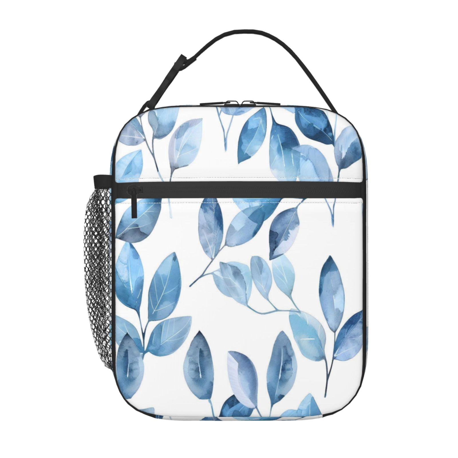 Lunch Bag For Women Men Insulated Portable Lunch Box Bento Box Office Picnic Travel Cooler Bag Watercolor Light Blue Leaves
