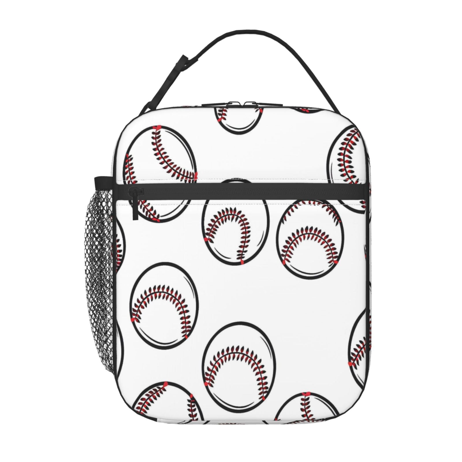 Lunch Bag For Women Men Insulated Portable Lunch Box Bento Box Office Picnic Travel Cooler Bag White Baseballs With Classic Red Stitching