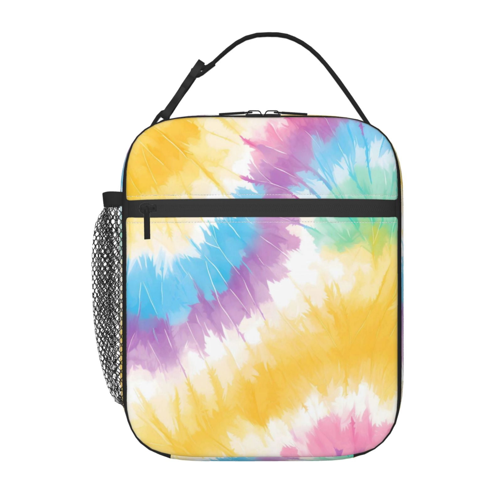 Lunch Bag For Women Men Insulated Portable Lunch Box Bento Box Office Picnic Travel Cooler Bag Yellow Tie-Dye Background Rainbow Colors_1