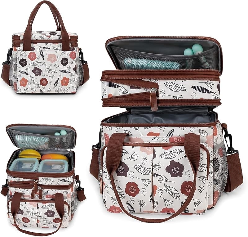 Lunch Bag Insulated Expandable Lunch Box for Women - Reusable Adults Floral Lunch Tote Bag Lunch Box for Office Work Picnic (Yellow Flower)