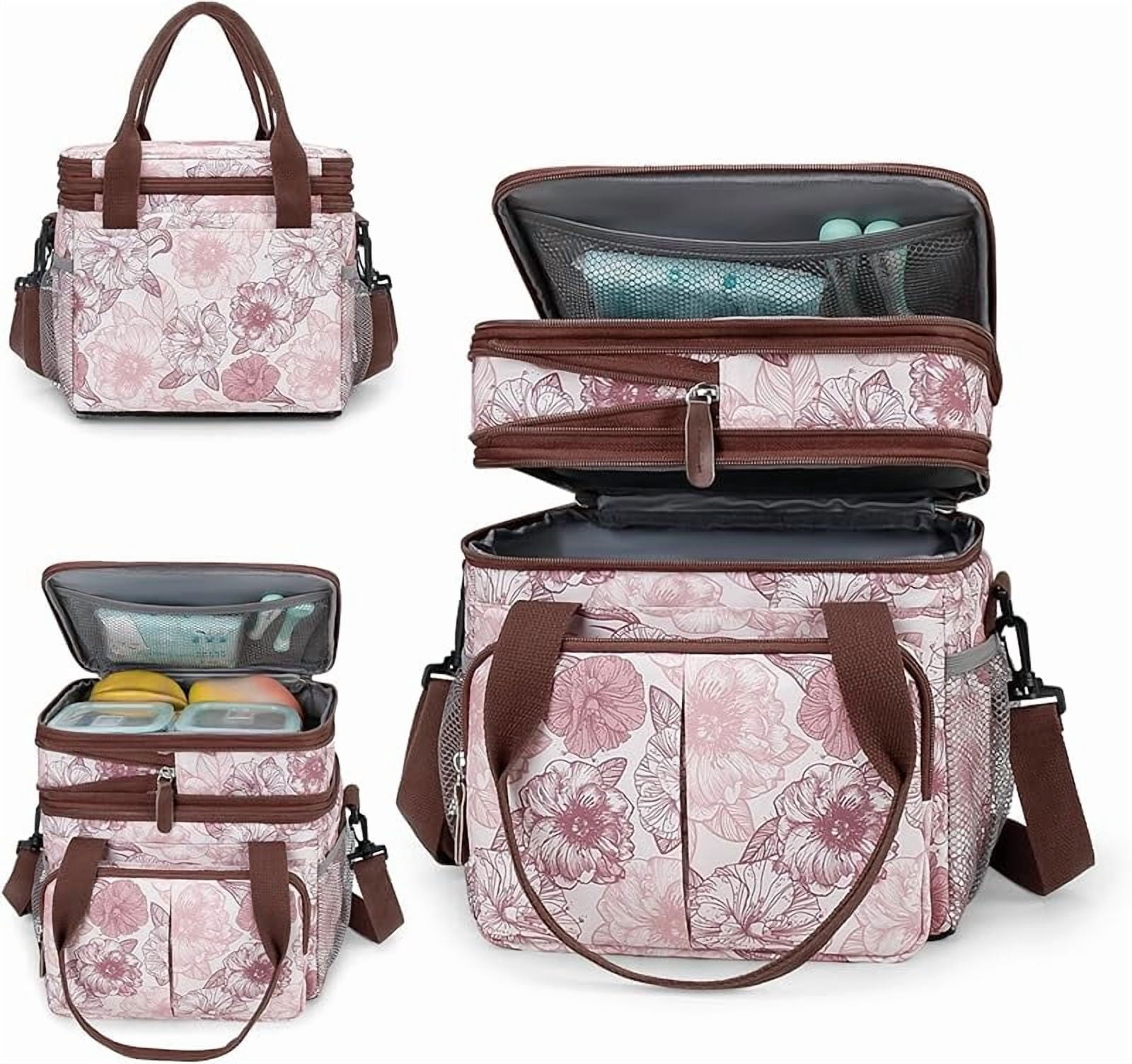 Lunch Bag Insulated Expandable Lunch Box for Women - Reusable Adults Floral Lunch Tote Bag Lunch Box for Office Work Picnic (Yellow Flower)