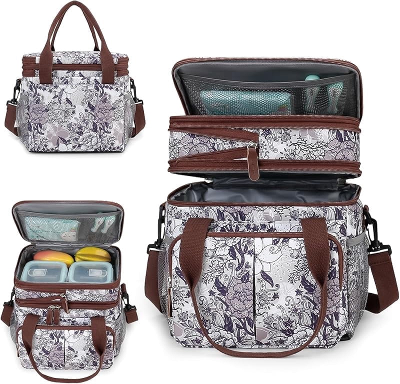 Lunch Bag Insulated Expandable Lunch Box for Women - Reusable Adults Floral Lunch Tote Bag Lunch Box for Office Work Picnic (Yellow Flower)