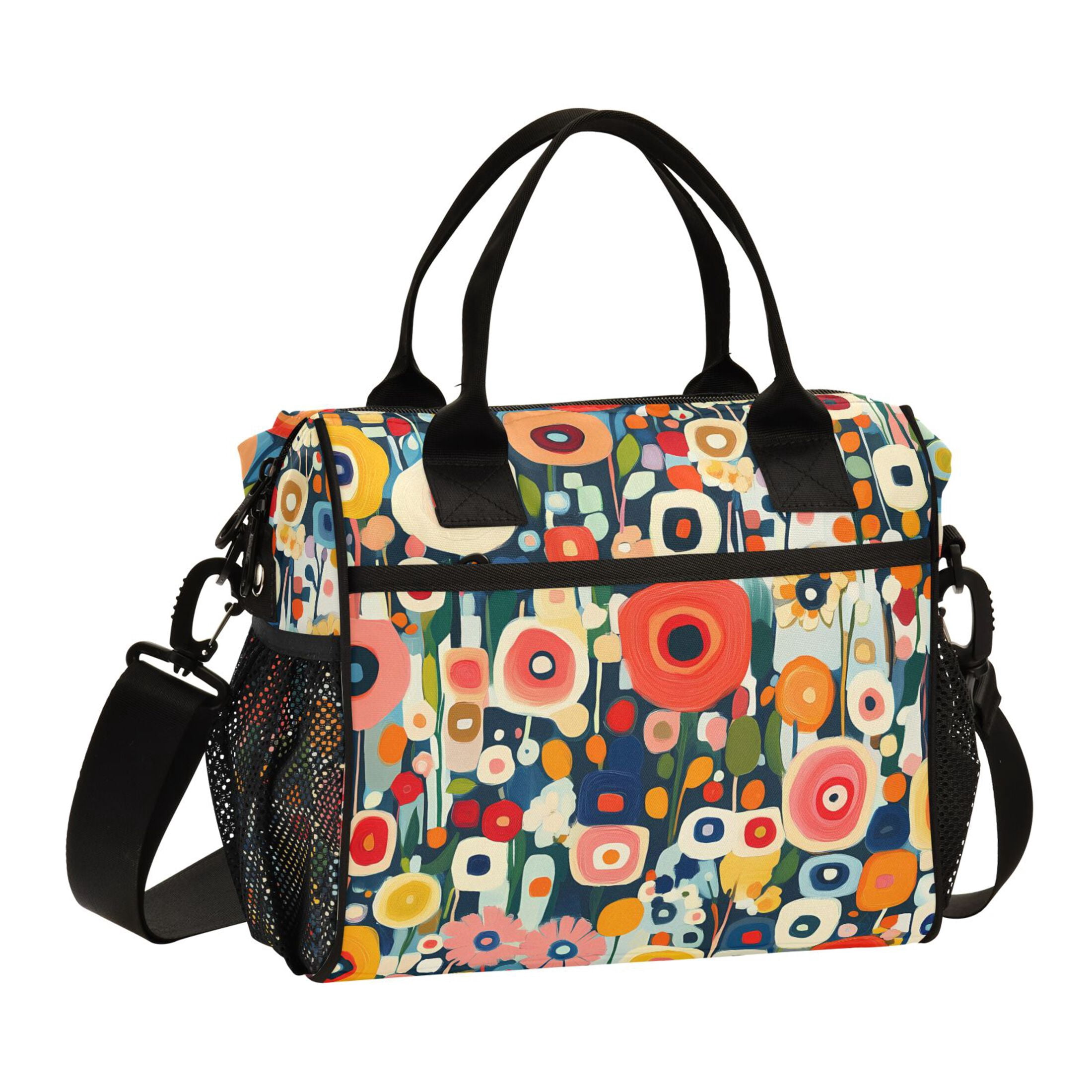 Lunch Bag Insulated Lunch Box Leakproof Reusable Cooler Tote Adjustable Shoulder Strap for Men Women Abstract Colorful Small Flowers 9L