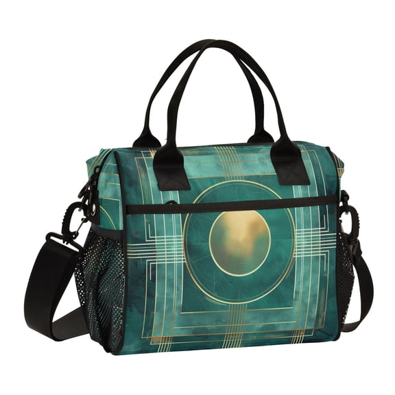 Lunch Bag Insulated Lunch Box Leakproof Reusable Cooler Tote Adjustable Shoulder Strap for Men Women Abstract Teal Geometric 9L