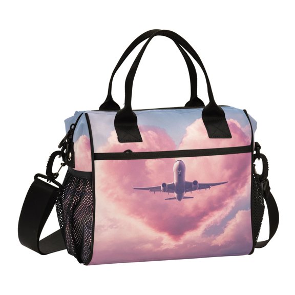 Lunch Bag Insulated Lunch Box Leakproof Reusable Cooler Tote Adjustable Shoulder Strap for Men Women Airplane Fly Through Heart Cloud 9L
