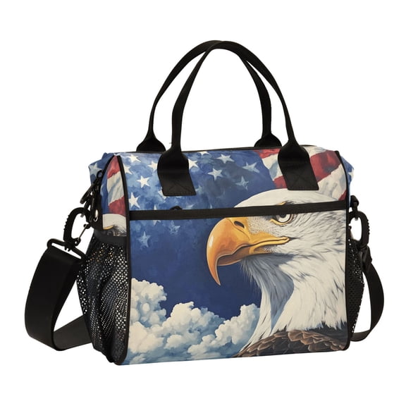 Lunch Bag Insulated Lunch Box Leakproof Reusable Cooler Tote Adjustable Shoulder Strap for Men Women American Flag and Eagle 12L
