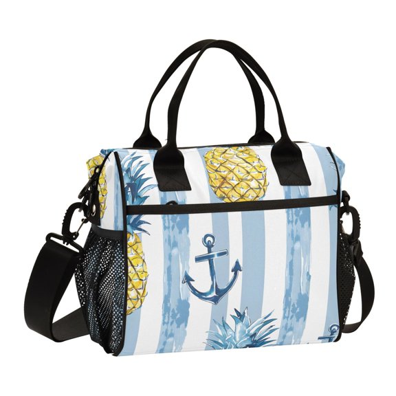 Lunch Bag Insulated Lunch Box Leakproof Reusable Cooler Tote Adjustable Shoulder Strap for Men Women Anchor and Pineapple 9L