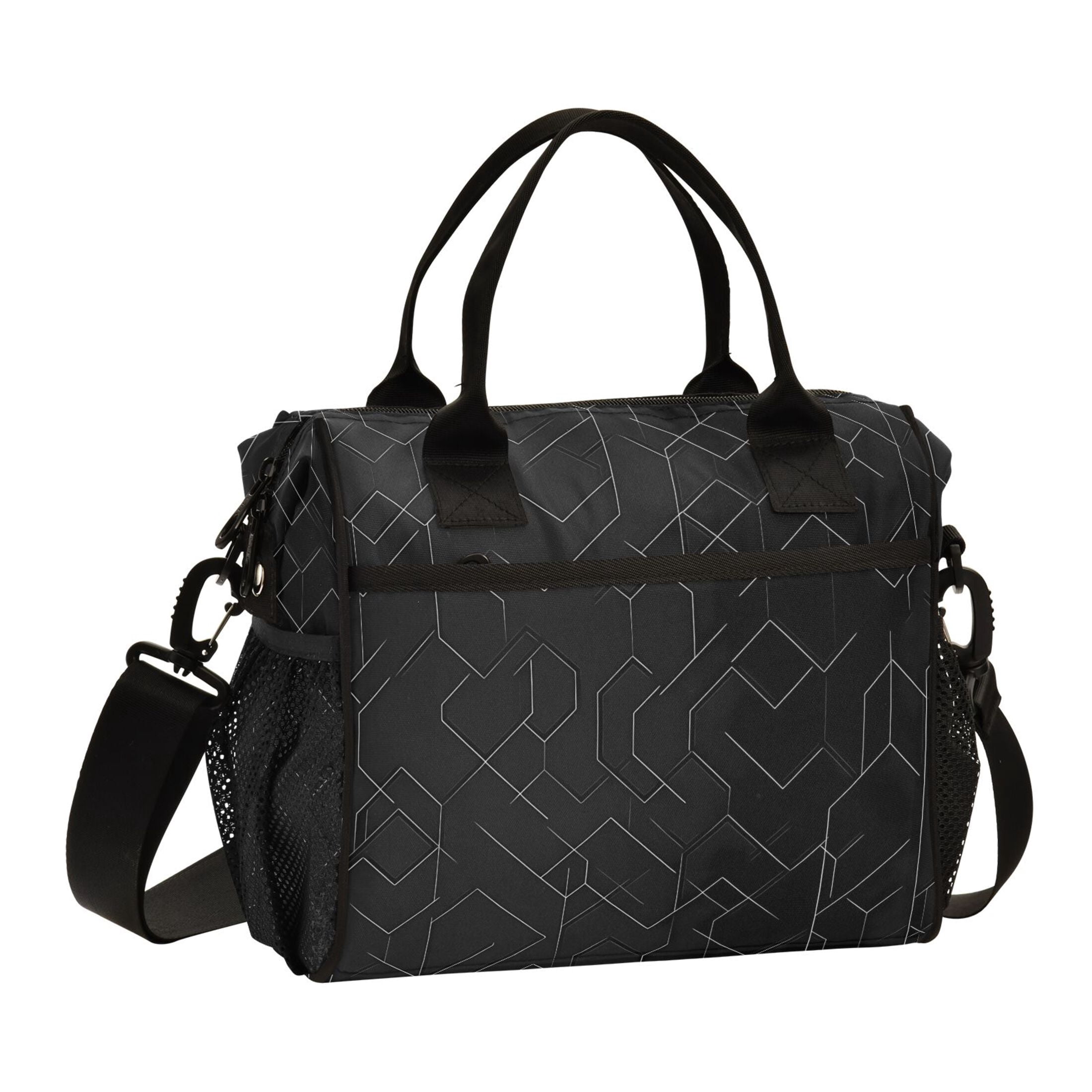 Lunch Bag Insulated Lunch Box Leakproof Reusable Cooler Tote Adjustable Shoulder Strap for Men Women Black Simple Geometric Lines 9L