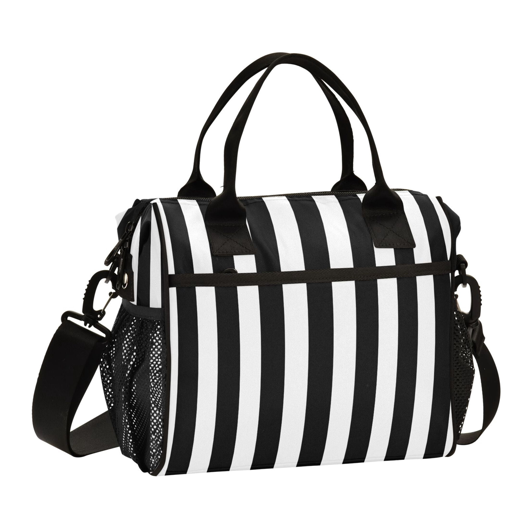 Lunch Bag Insulated Lunch Box Leakproof Reusable Cooler Tote Adjustable Shoulder Strap for Men Women Black and White Striped 12L