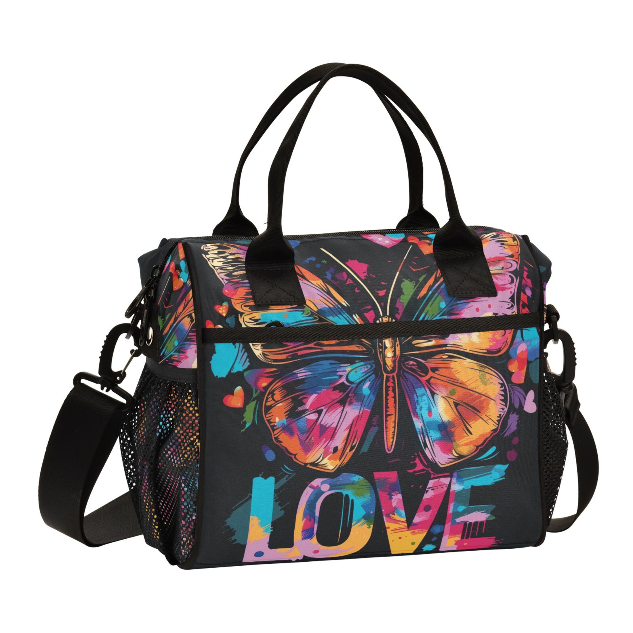 Lunch Bag Insulated Lunch Box Leakproof Reusable Cooler Tote Adjustable Shoulder Strap for Men Women Butterfly and Love 9L