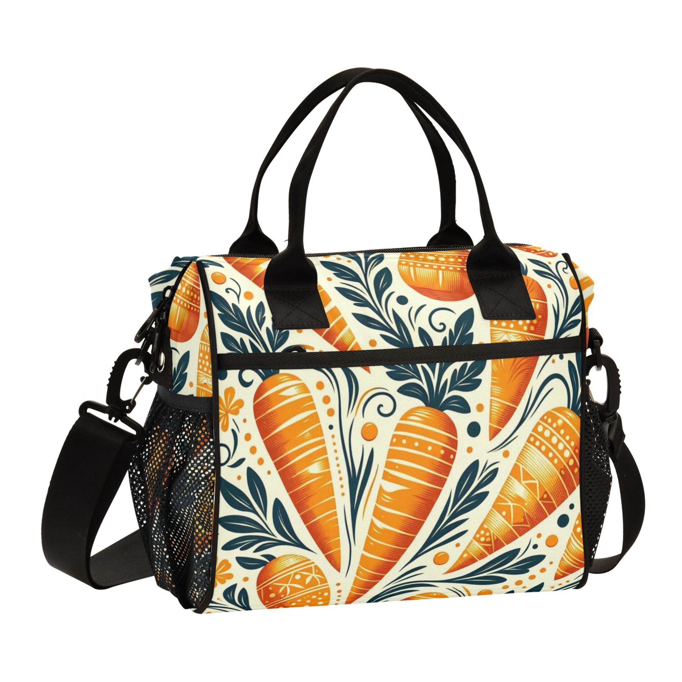 Lunch Bag Insulated Lunch Box Leakproof Reusable Cooler Tote Adjustable Shoulder Strap for Men Women Carrots with Leave and Dots 12L