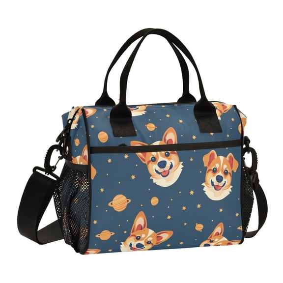 Lunch Bag Insulated Lunch Box Leakproof Reusable Cooler Tote Adjustable Shoulder Strap for Men Women Corgi Dog and Planet 9L
