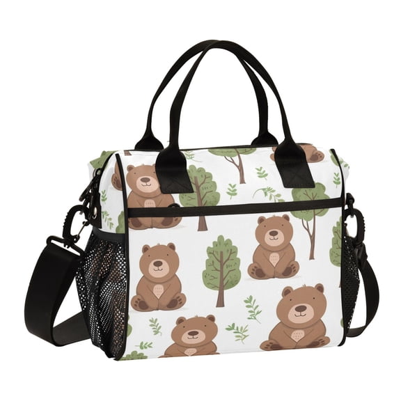 Lunch Bag Insulated Lunch Box Leakproof Reusable Cooler Tote Adjustable Shoulder Strap for Men Women Cute Bear with Tree 9L