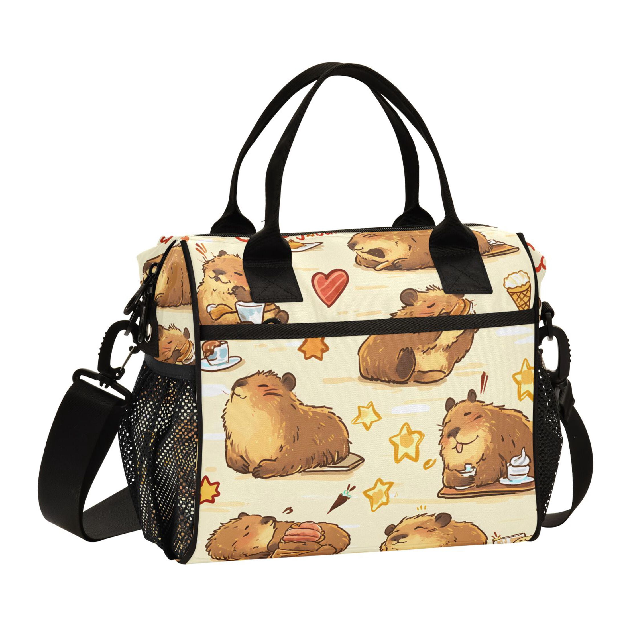 Lunch Bag Insulated Lunch Box Leakproof Reusable Cooler Tote Adjustable Shoulder Strap for Men Women Cute Capybaras Doing Various Activities 12L