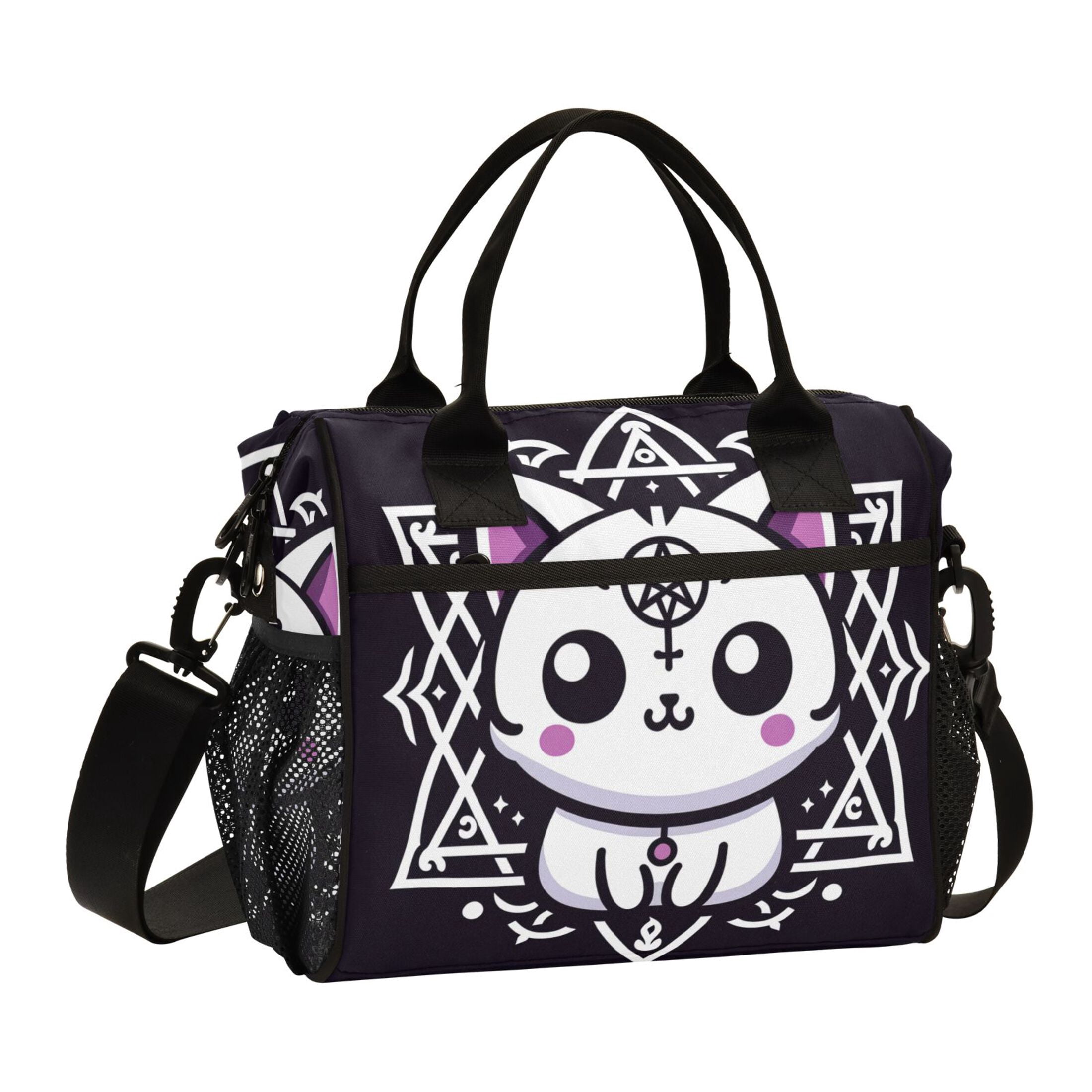Lunch Bag Insulated Lunch Box Leakproof Reusable Cooler Tote Adjustable Shoulder Strap for Men Women Cute Cat with Hexagram 12L