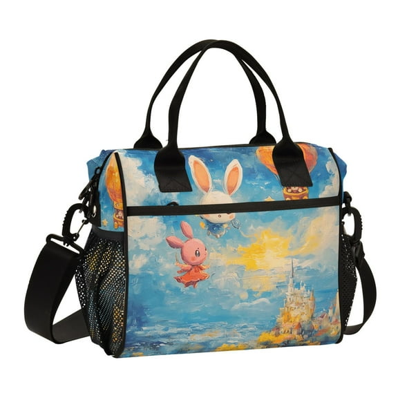 Lunch Bag Insulated Lunch Box Leakproof Reusable Cooler Tote Adjustable Shoulder Strap for Men Women Cute Rabbits Flying 9L