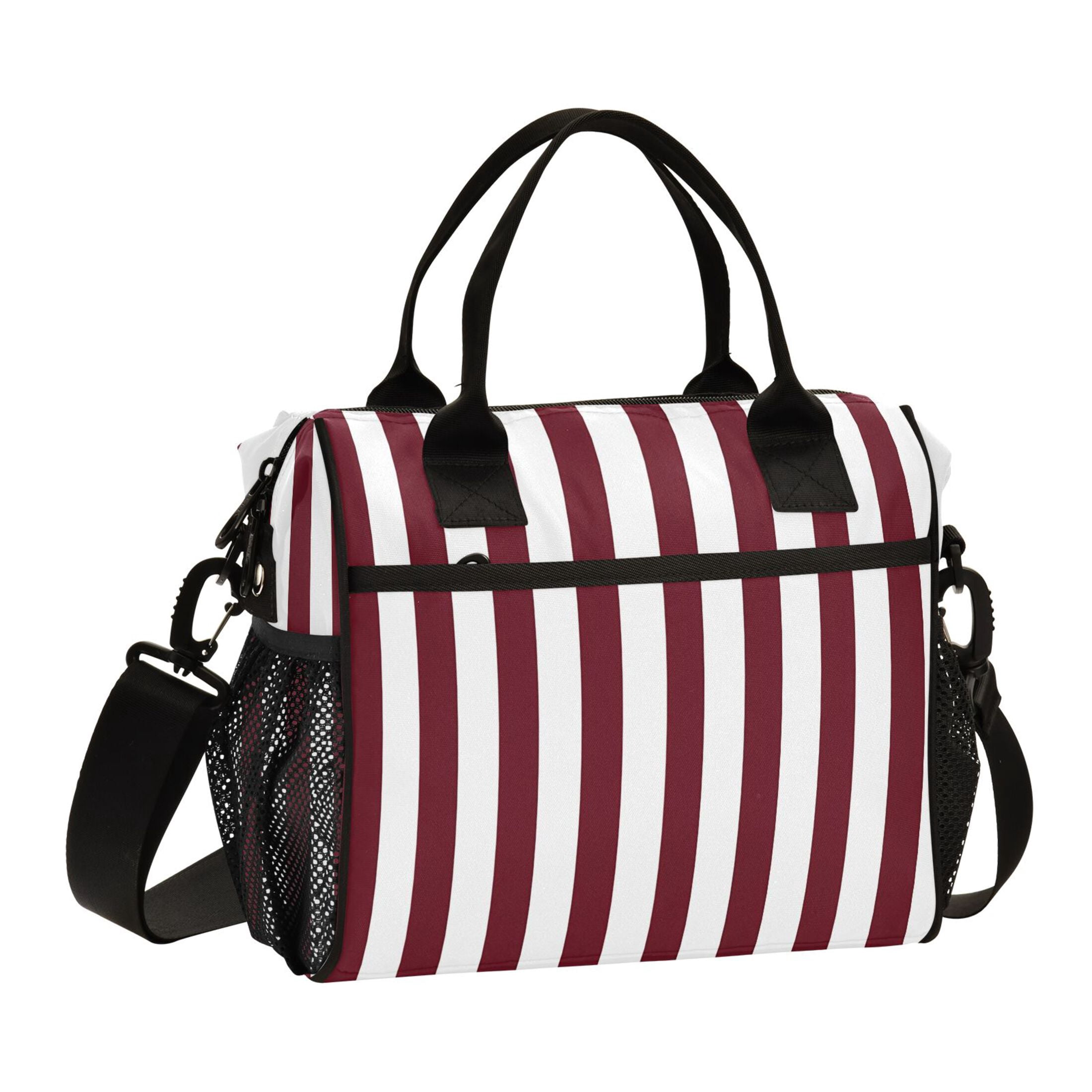 Lunch Bag Insulated Lunch Box Leakproof Reusable Cooler Tote Adjustable Shoulder Strap for Men Women Dark Red and White Striped 9L
