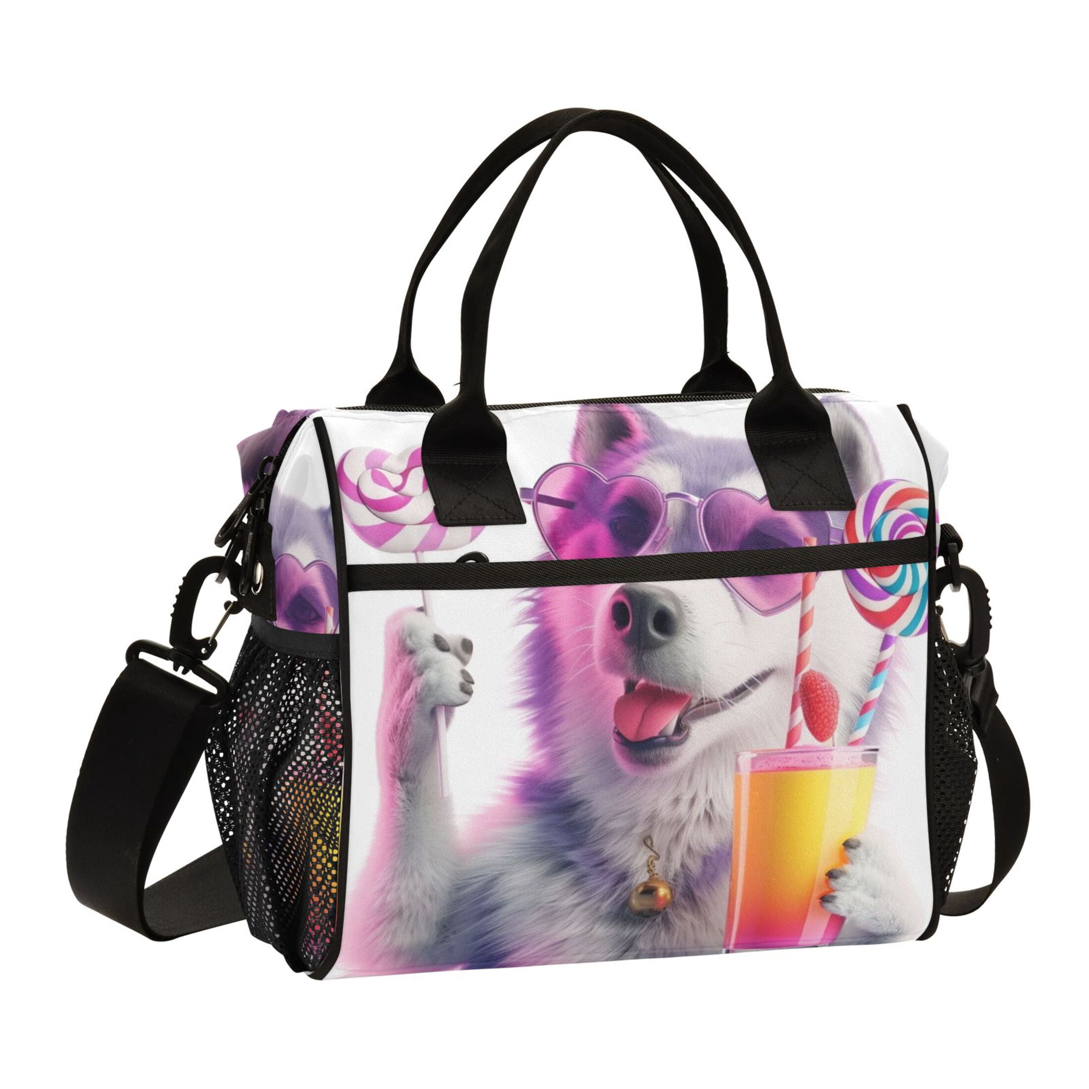 Lunch Bag Insulated Lunch Box Leakproof Reusable Cooler Tote Adjustable Shoulder Strap for Men Women Dog with Glasses Drink 12L