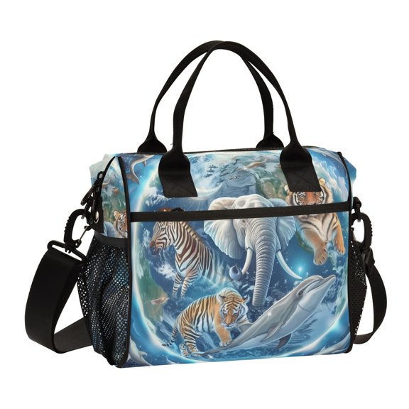 Lunch Bag Insulated Lunch Box Leakproof Reusable Cooler Tote Adjustable Shoulder Strap for Men Women Elephant Zebra Tiger Bear Dolphin 9L