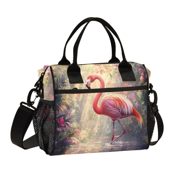 Lunch Bag Insulated Lunch Box Leakproof Reusable Cooler Tote Adjustable Shoulder Strap for Men Women Flamingos Dance in Forest Water 9L