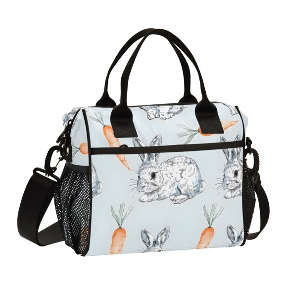Lunch Bag Insulated Lunch Box Leakproof Reusable Cooler Tote Adjustable Shoulder Strap for Men Women Hand Drawn Rabbit and Carrot 9L