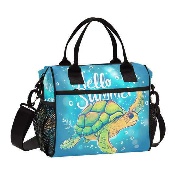 Lunch Bag Insulated Lunch Box Leakproof Reusable Cooler Tote Adjustable Shoulder Strap for Men Women Hello Summer Turtle 12L