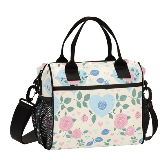 Lunch Bag Insulated Lunch Box Leakproof Reusable Cooler Tote Adjustable Shoulder Strap for Men Women Pastel Hearts and Roses 9L