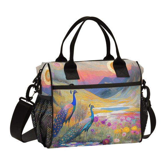 Lunch Bag Insulated Lunch Box Leakproof Reusable Cooler Tote Adjustable Shoulder Strap for Men Women Peacocks in Alpine Meadow 9L