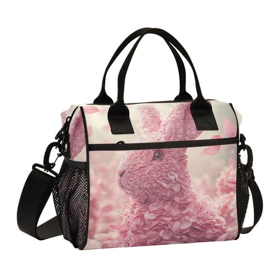 Lunch Bag Insulated Lunch Box Leakproof Reusable Cooler Tote Adjustable Shoulder Strap for Men Women Pink Rabbit Made Of Petals 9L