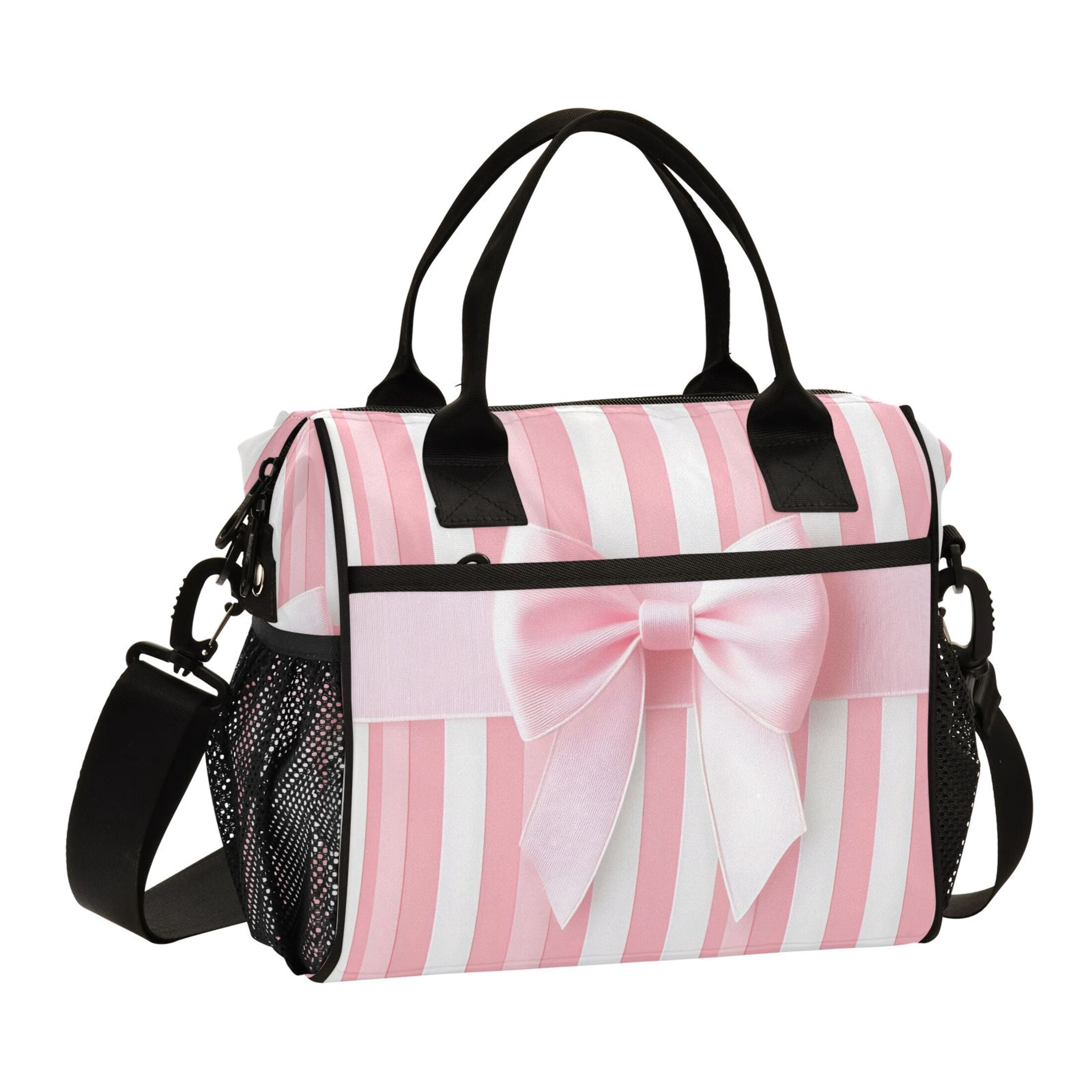 Lunch Bag Insulated Lunch Box Leakproof Reusable Cooler Tote Adjustable Shoulder Strap for Men Women Pink Ribbon Bow 12L