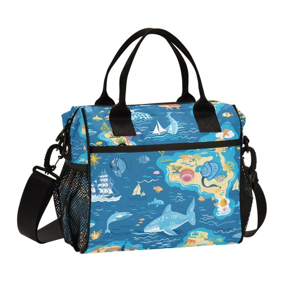 Lunch Bag Insulated Lunch Box Leakproof Reusable Cooler Tote Adjustable Shoulder Strap for Men Women Sea Islands Fish Ship 9L