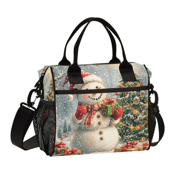 Lunch Bag Insulated Lunch Box Leakproof Reusable Cooler Tote Adjustable Shoulder Strap for Men Women Snowman with Christmas Tree 9L