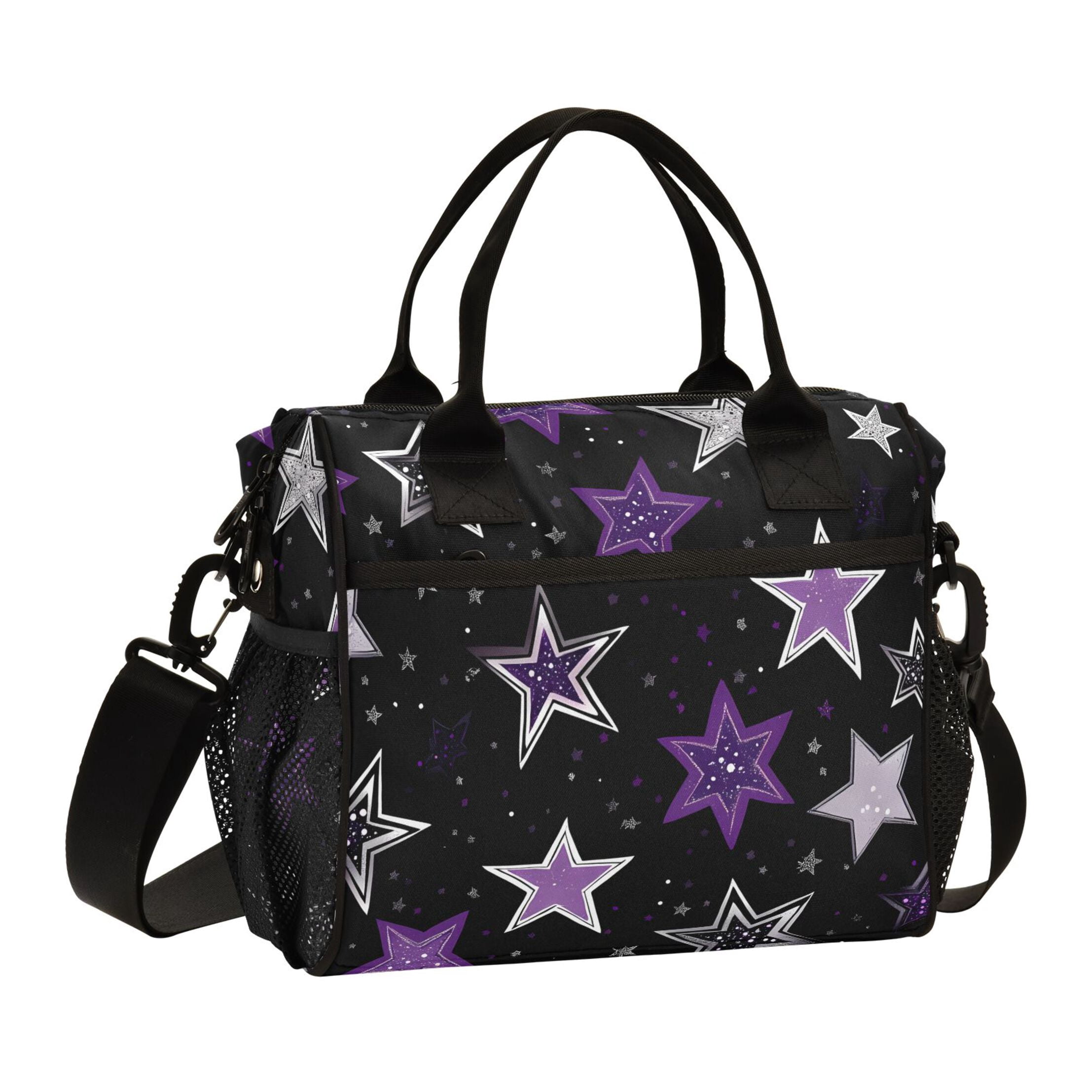 Lunch Bag Insulated Lunch Box Leakproof Reusable Cooler Tote Adjustable Shoulder Strap for Men Women Stars with Silver and Purple 9L