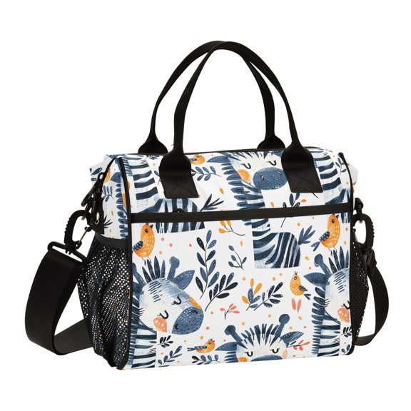 Lunch Bag Insulated Lunch Box Leakproof Reusable Cooler Tote Adjustable Shoulder Strap for Men Women Zebra Leaf Birds 9L