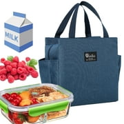 Lunch Bag, Insulated Tote Lunch Box Bags, Reusable Leakproof Lunch Container for Women, Men, Kid, Freezable Food Carries for Office School Picnic, 9.8x 5.5x 9.8", Blue