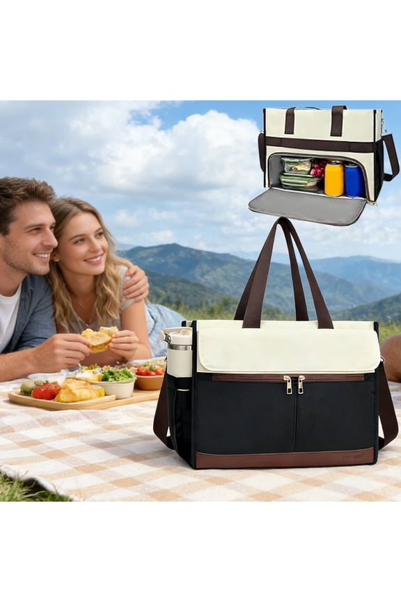Lunch Bag Laptop Tote Insulated 15.6 Inch Laptop Compartment Large Capacity Multi Pocket Waterproof Leakproof Thermal Food Storage, for Office Nurse Teacher Travel Gym Commuting