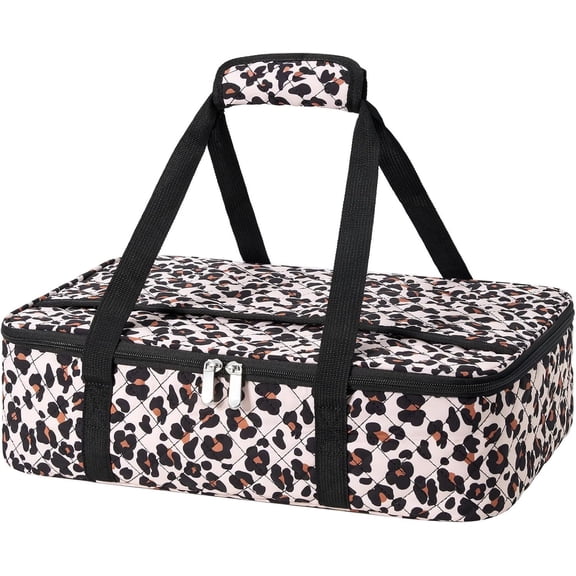 Lunch Bag - Large Insulated Casserole Carrier, Lunch Box for Men/Women, Insulated Lunch Bag Leakproof Lunchbox for Men Adults Work Picnic Hiking Beach (Leopard Print) 17.12" x 11.42"x 4.53"